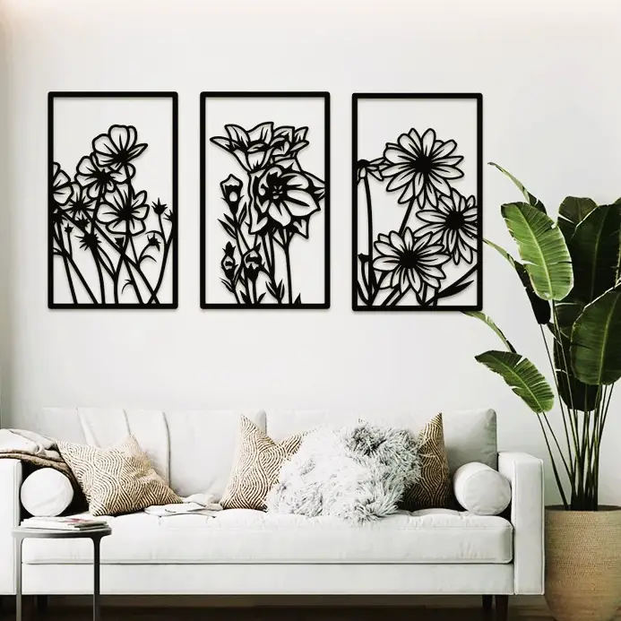 Flower Wall Art 3 Panel | Anleo Laser Creations Flower Wall Art 3 Panel
