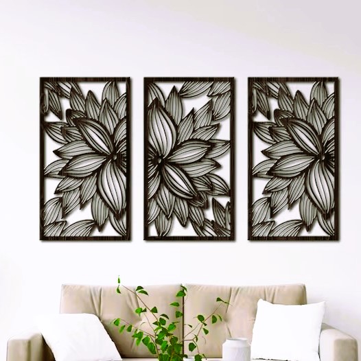 3-Panel Wooden Flower Wall Art